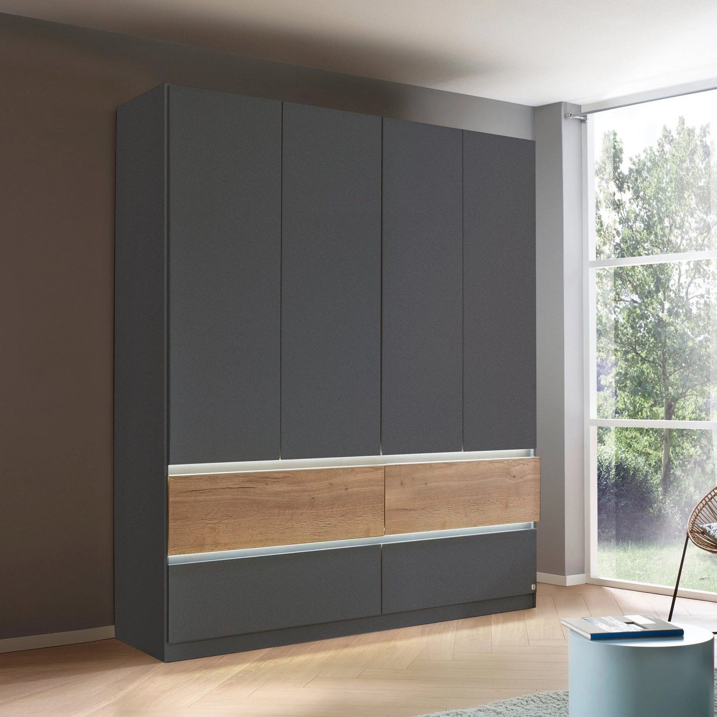 Winnipeg Metallic Grey 5 Door Wardrobe with Drawers - W226CM