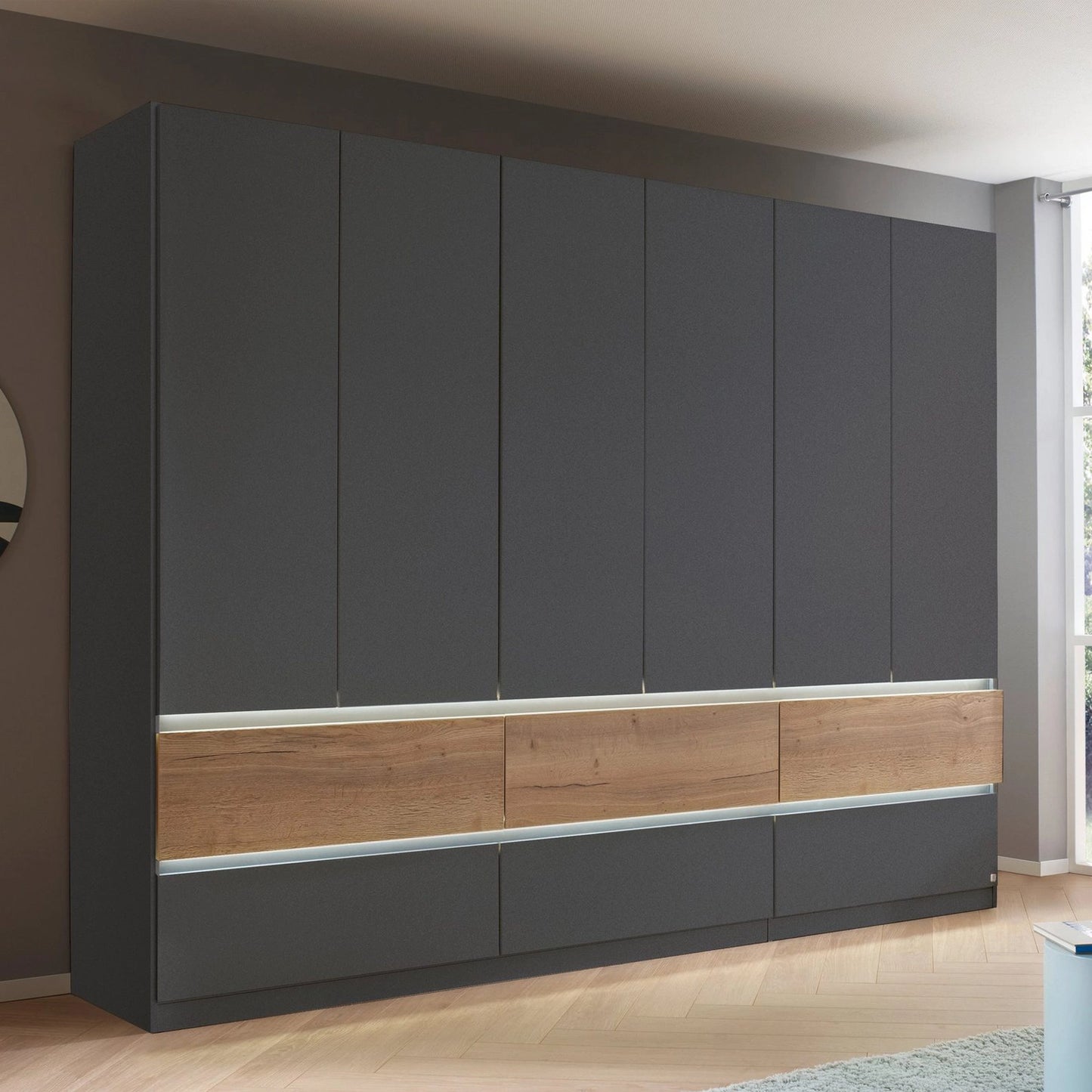 Winnipeg Metallic Grey 6 Door Wardrobe with Drawers - W271CM - Styled in a Bedroom