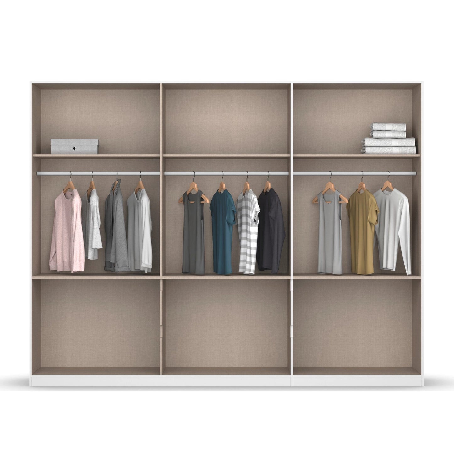Winnipeg Metallic Grey 6 Door Wardrobe with Drawers - W271CM - Interior View Styled in a Bedroom