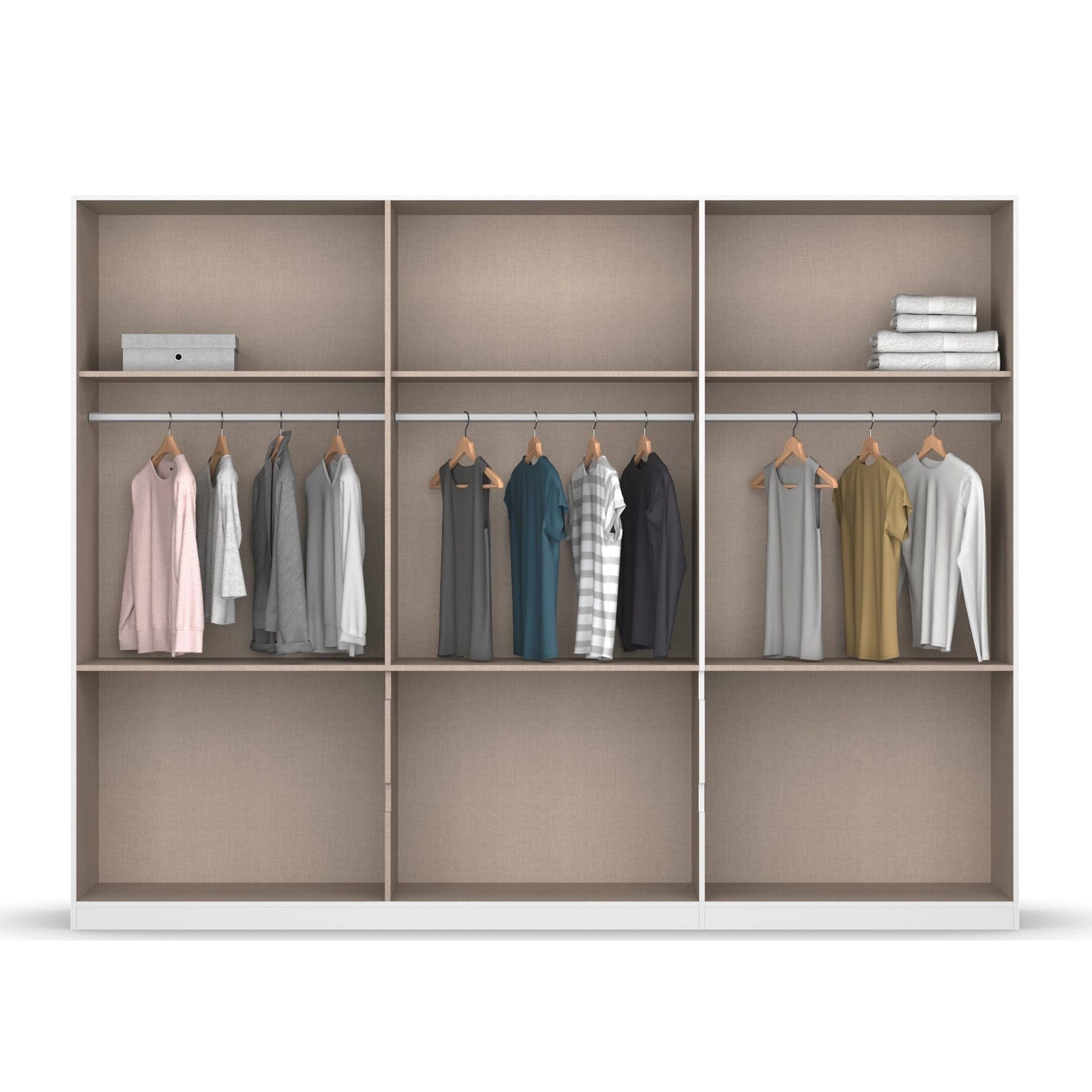 Winnipeg Metallic Grey 6 Door Wardrobe with Drawers - W271CM - Interior View Styled in a Bedroom