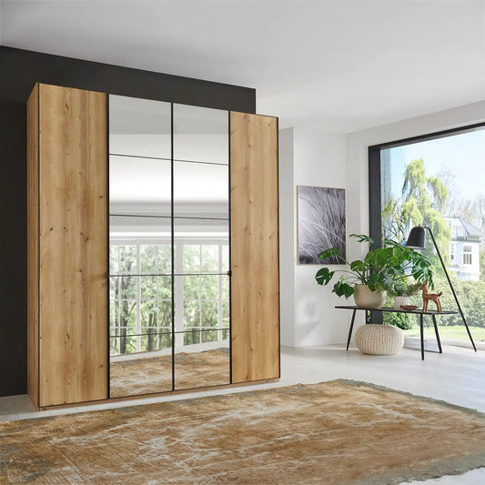 Zenith 200cm 4 Door Hinged Bianco Oak Mirrored Wardrobe 