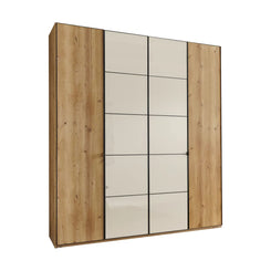 Zenith 200cm 4 Door Hinged Wardrobe Bianco Oak with Champagne Glass 
