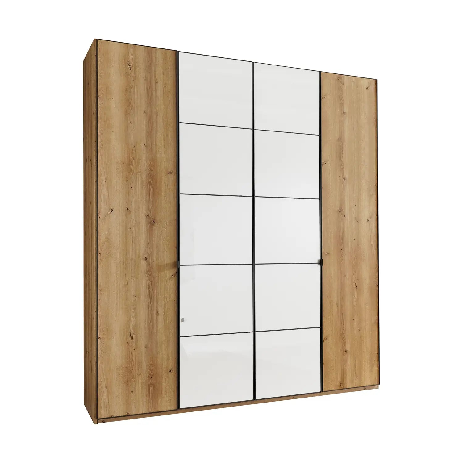 Zenith 200cm 4 Door Hinged Wardrobe Bianco Oak with White Glass 