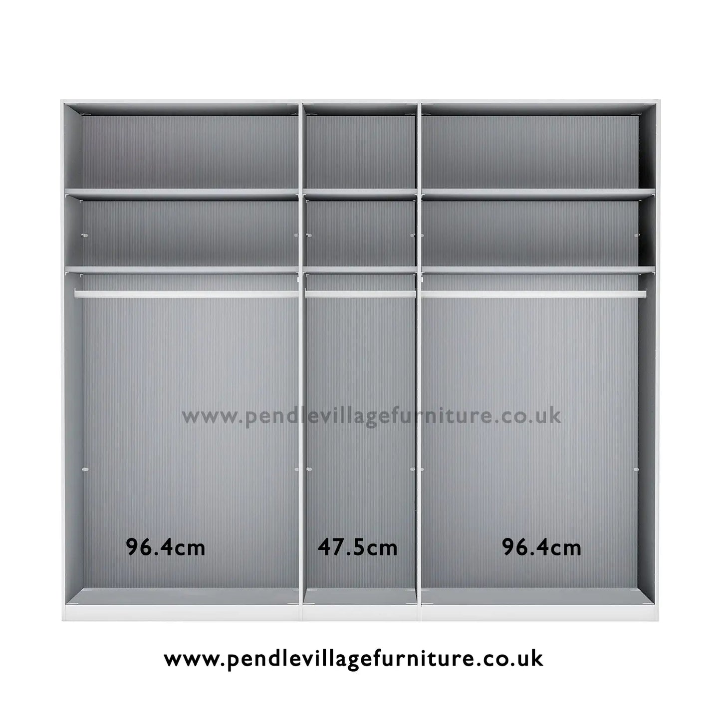 Zenith 250cm Bianco Oak with Pebble Grey Glass 5 Door Hinged Wardrobe 