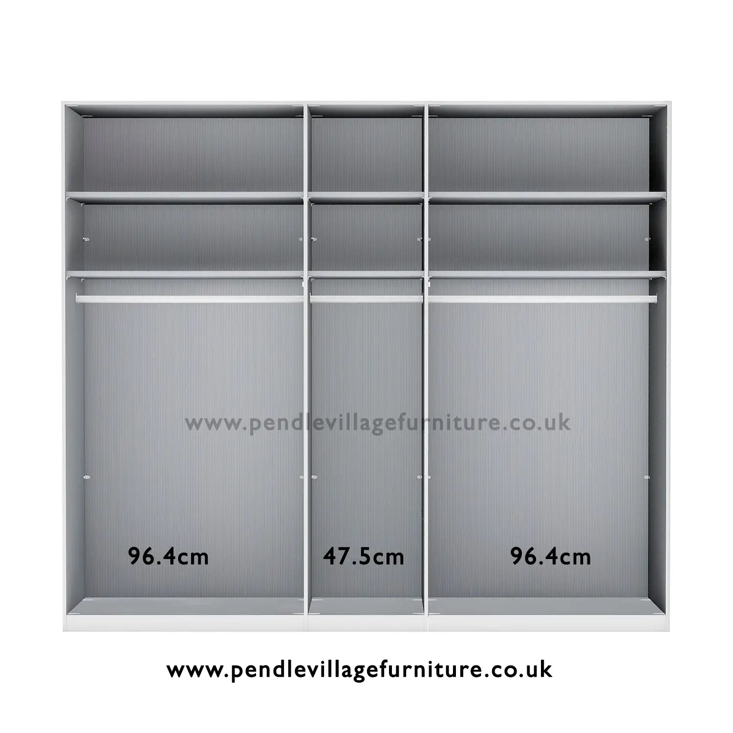 Zenith 250cm Bianco Oak with Pebble Grey Glass 5 Door Hinged Wardrobe 