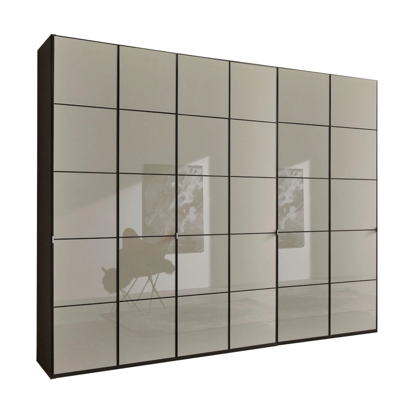 Zenith Pebble Grey Glass Front 300cm Large 6 Door Wardrobe 