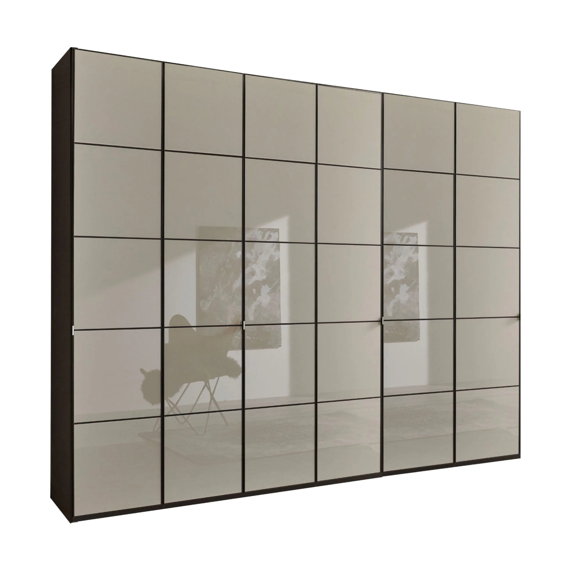 Zenith Pebble Grey Glass Front 300cm Large 6 Door Wardrobe 