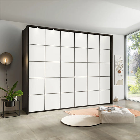 Zenith White Glass Front 300cm Large 6 Door Wardrobe 