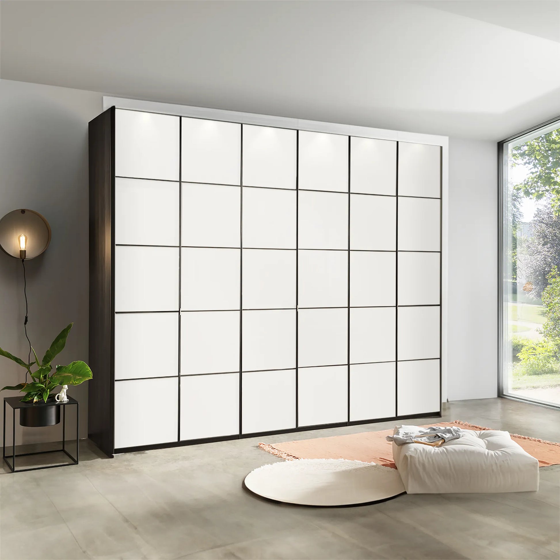 Zenith White Glass Front 300cm Large 6 Door Wardrobe 