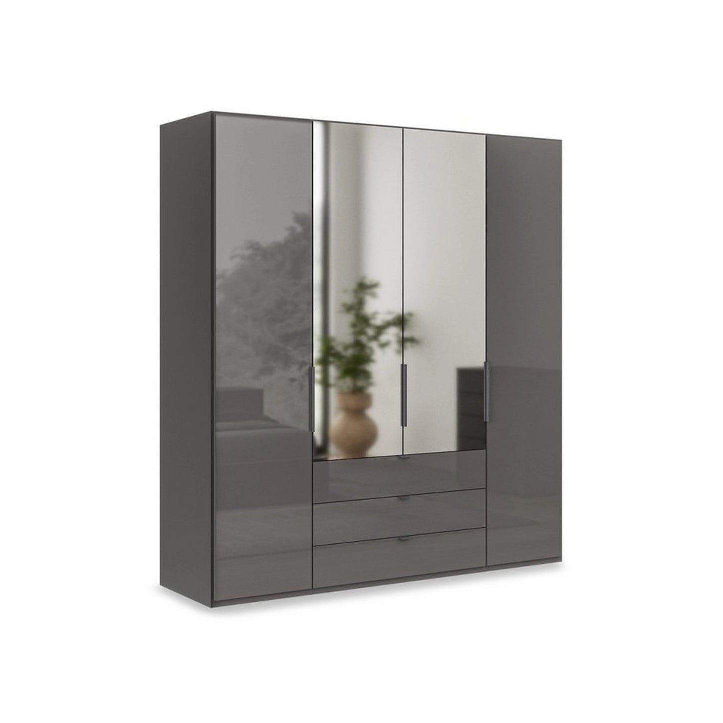 Amara 200cm 4 Door Bifold Combi Wardrobe with 2 Mirror Doors, 2 Glass Doors and 3 Glass Drawers in Lava