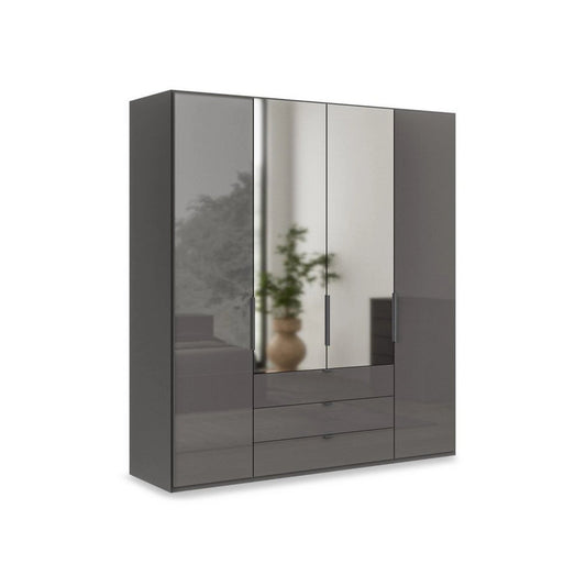 Amara 200cm 4 Door Bifold Combi Wardrobe with 2 Mirror Doors, 2 Glass Doors and 3 Glass Drawers in Lava