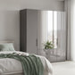 Amelia 200cm 4 Door Combi Wardrobe with 2 Mirror Doors, 2 Glass Doors and 3 Glass Drawers - Lava Styled in a Bedroom