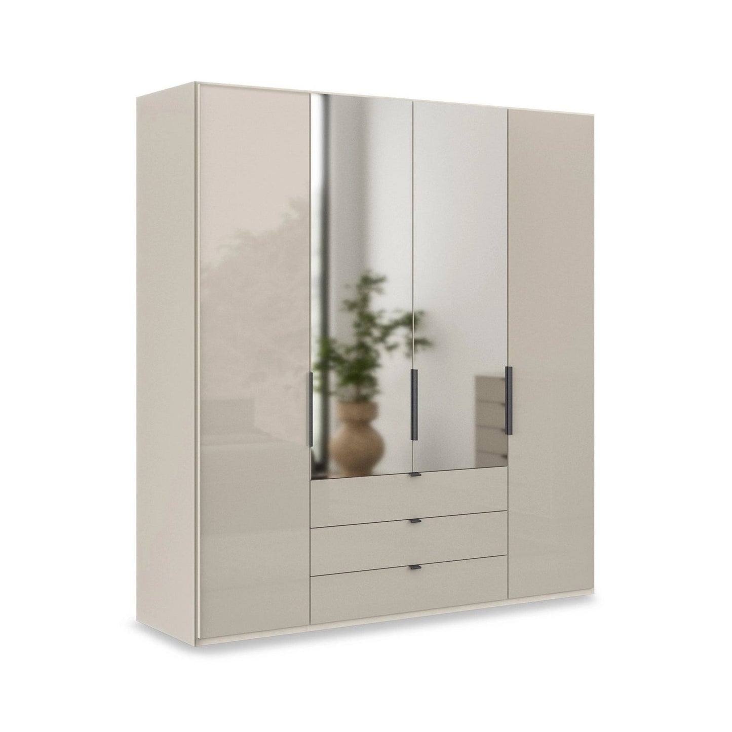 Amelia 200cm 4 Door Combi Wardrobe with 2 Mirror Doors, 2 Glass Doors and 3 Glass Drawers-  Champagne