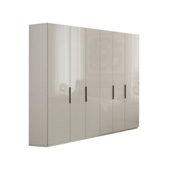 Amara 250cm 6 Door Hinged Wardrobe with Glass Doors in Champagne