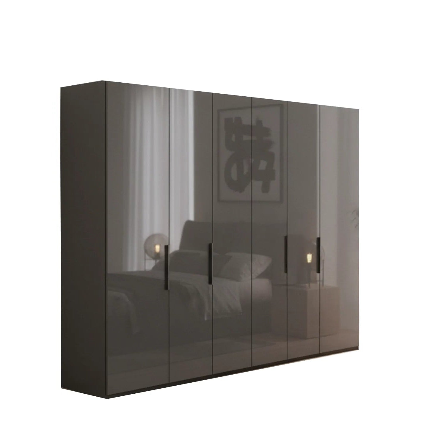 Amelia 300cm 6 Door Bifold Wardrobe with Glass Doors in Lava