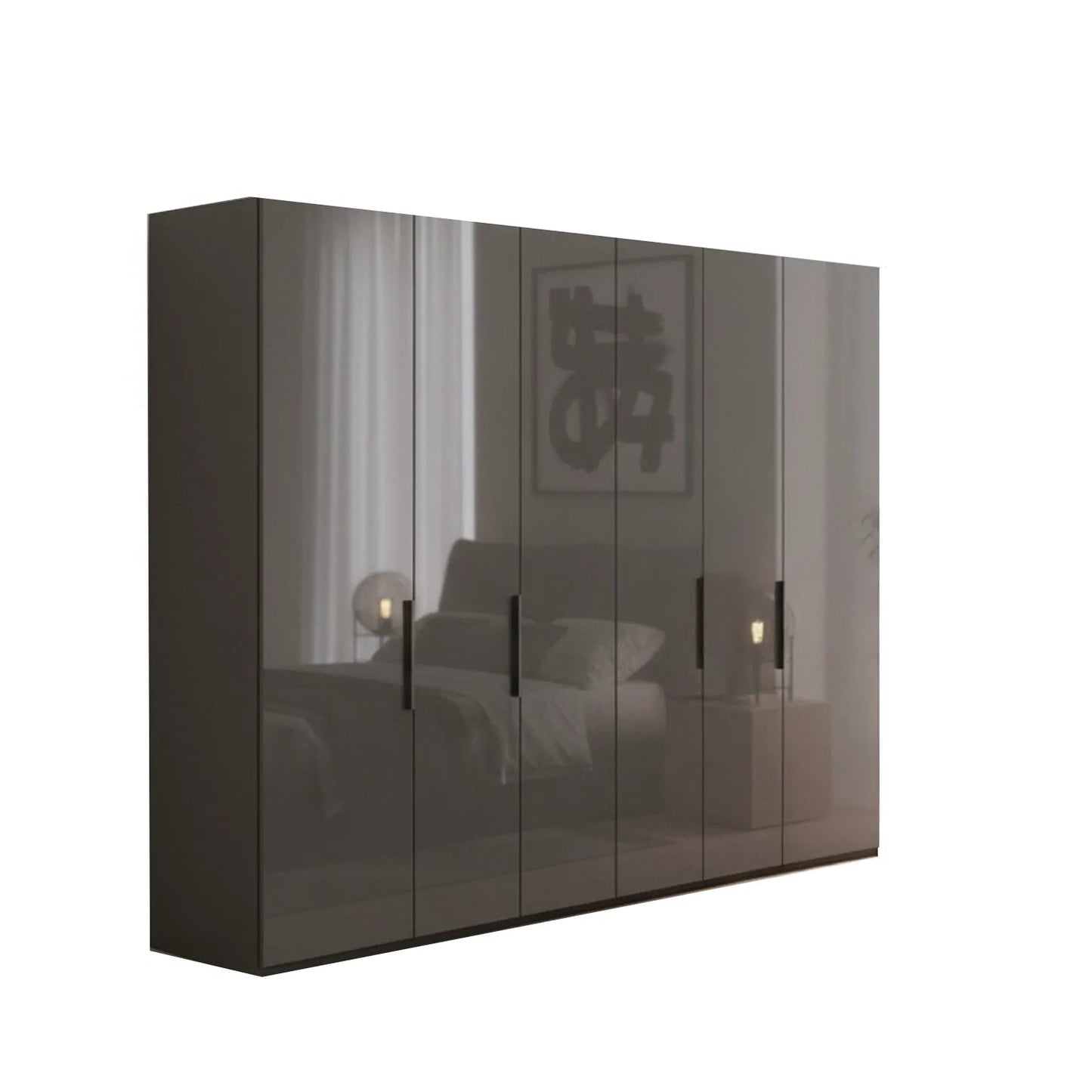 Amara 250cm 6 Door Hinged Wardrobe with Glass Doors in Lava