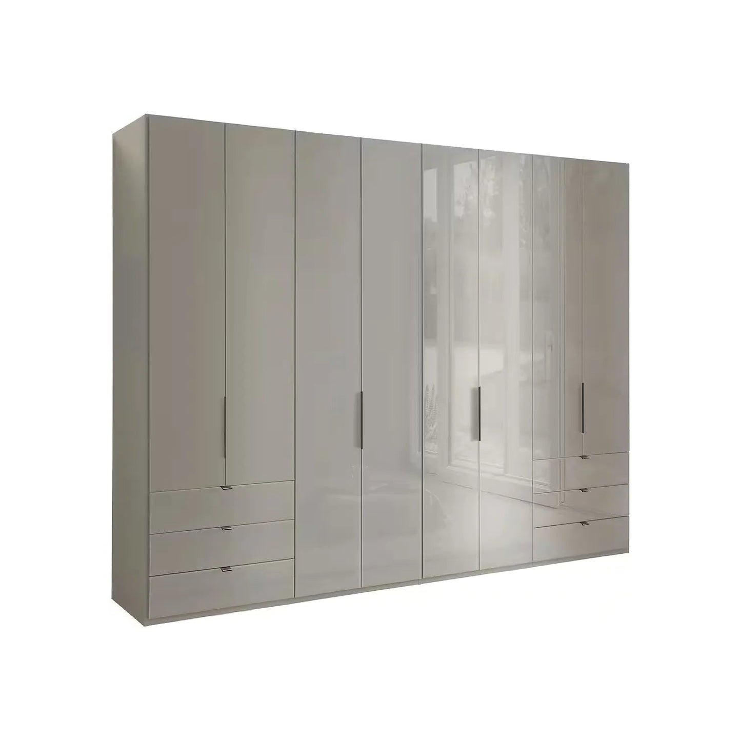 Amelia Folding 8 Doors Wardrobe With Drawers 300 cm in Champagne