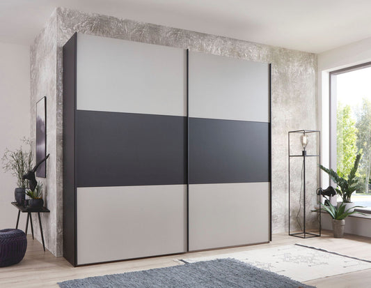 Corfu Graphite and Pebble Grey Sliding Door Wardrobe - Styled in a Bedroom