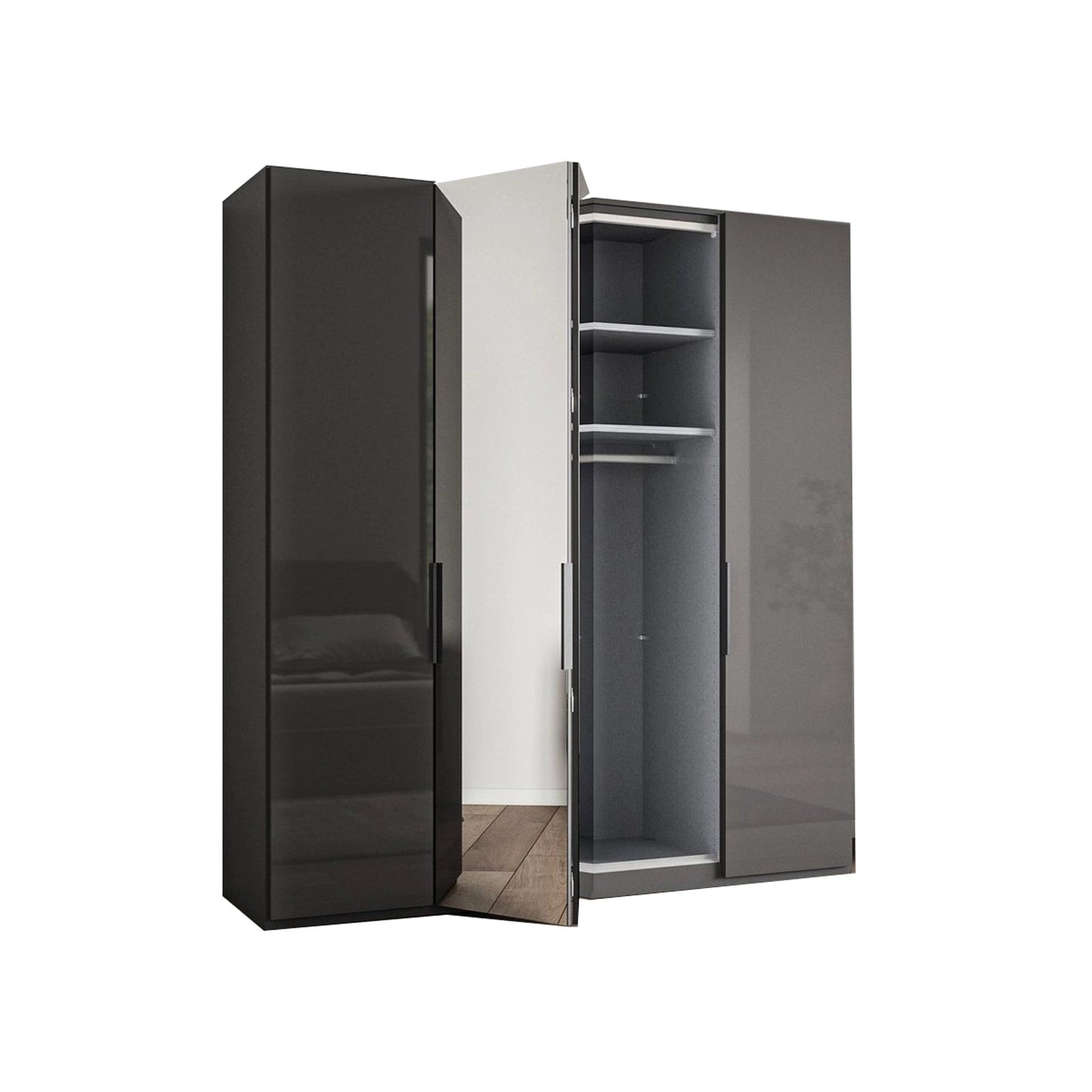 Amelia 200cm 4 Door Bifold Wardrobe with Glass Doors - Interior View