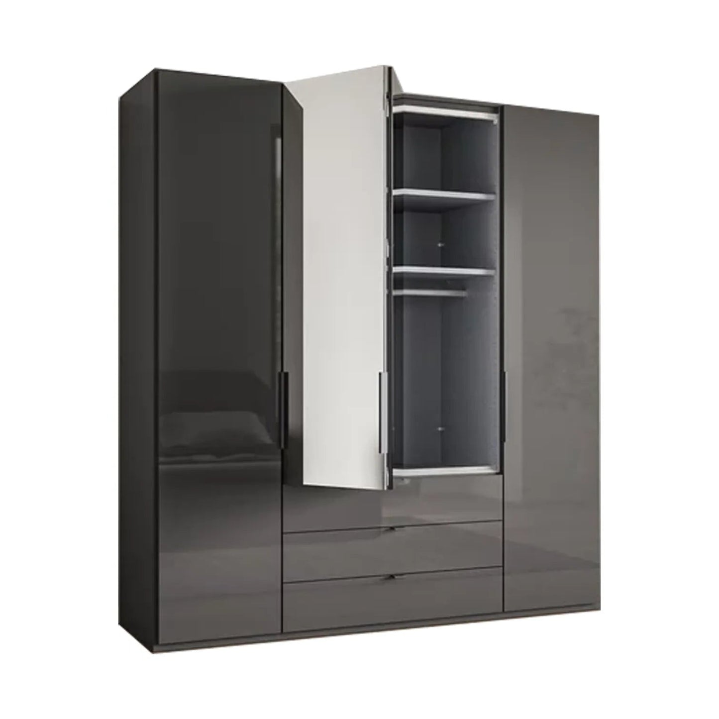 Amelia 200cm 4 Door Bifold Combi Wardrobe with 2 Mirror Doors, 2 Glass Doors and 3 Glass Drawers - Interior View