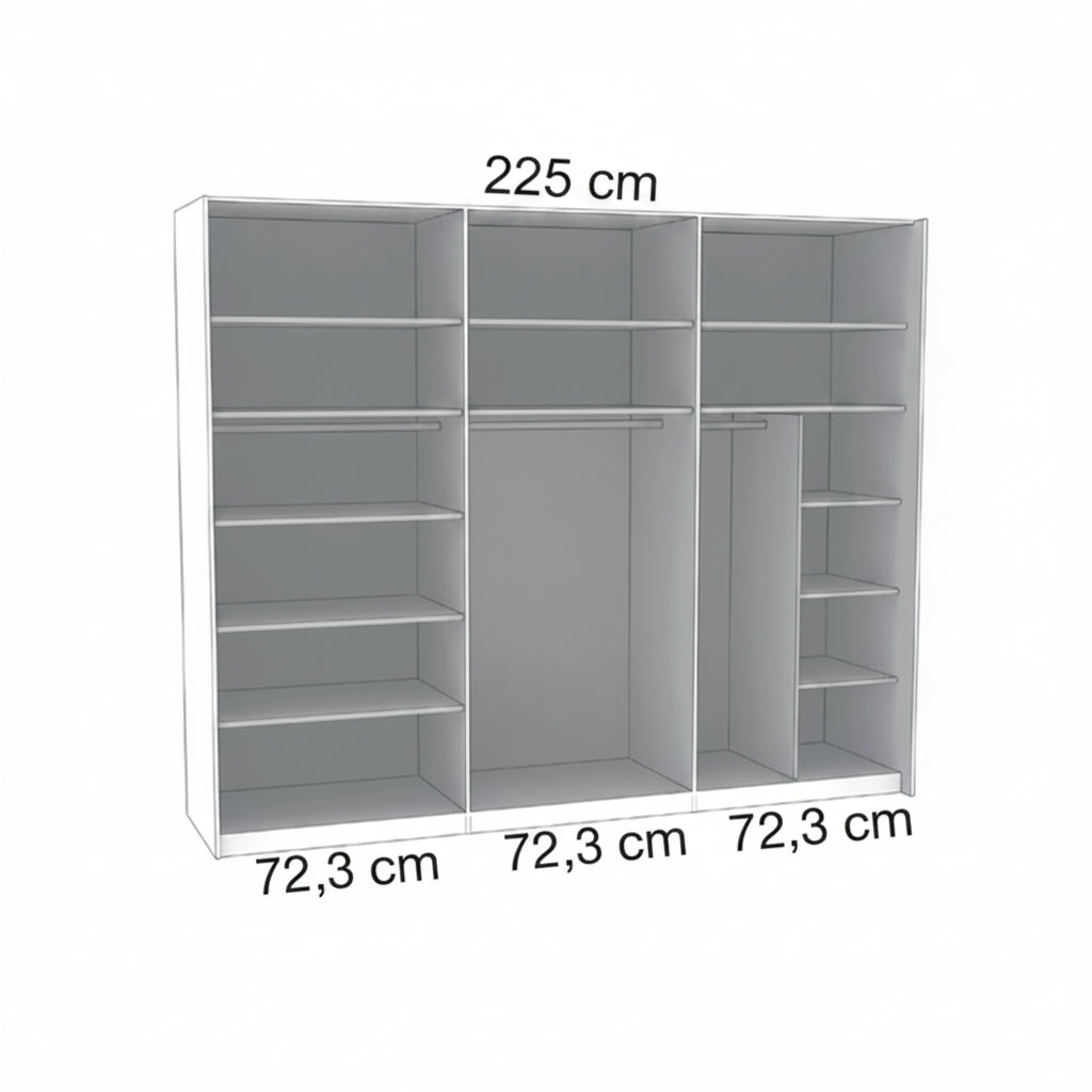Internal Compartments of Wiemann Phoenix 3 Door Sliding Wardrobe 225w