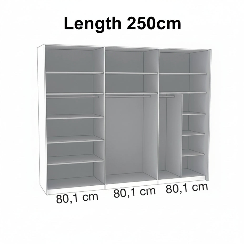 Internal Compartments of Wiemann Phoenix 3 Door Sliding Wardrobe 250w