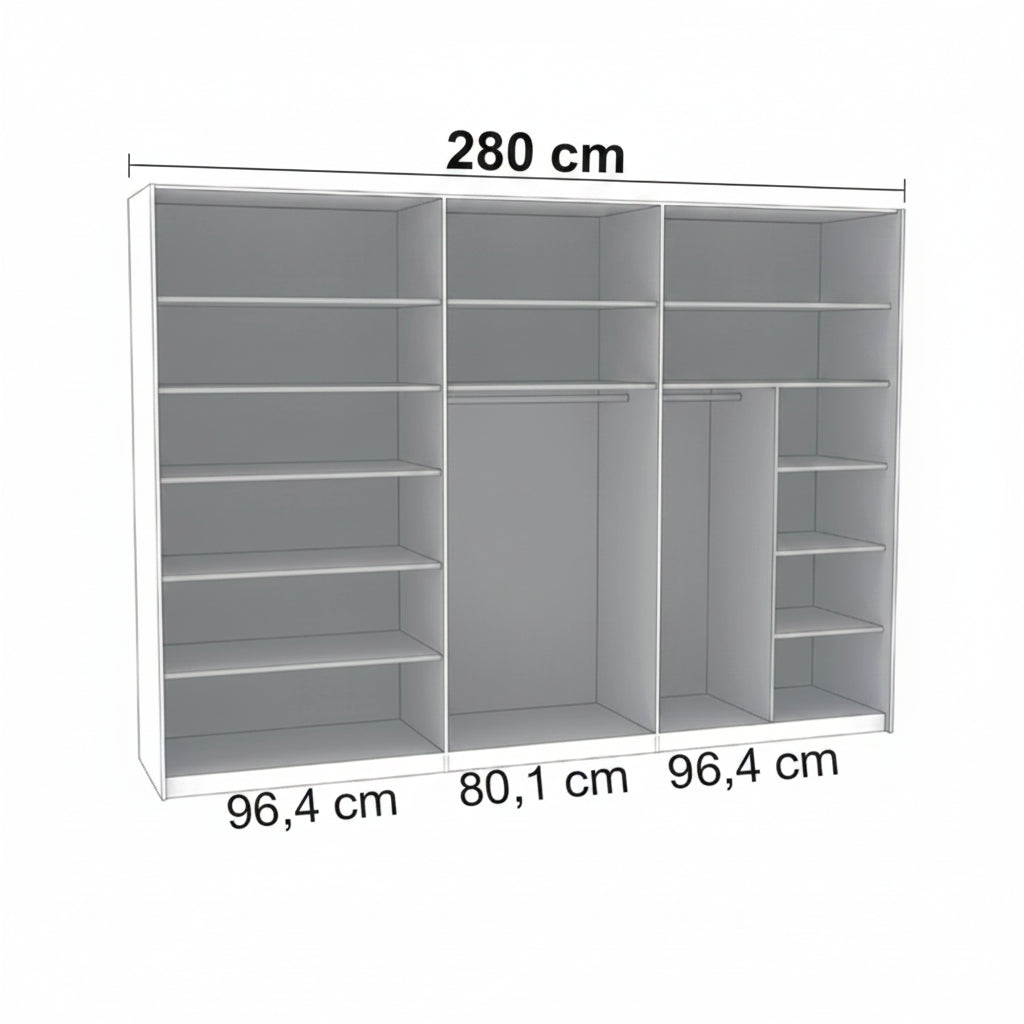 Internal Compartments of Wiemann Phoenix 3 Door Sliding Wardrobe 280w