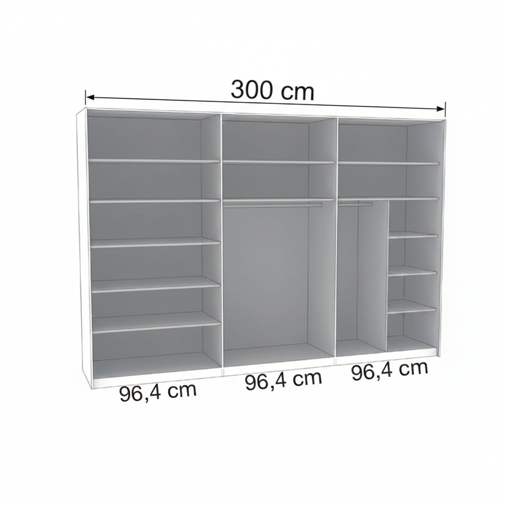 Internal Compartments of Wiemann Phoenix 3 Door Sliding Wardrobe 300w