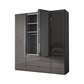 Amara 200cm 4 Door Bifold Combi Wardrobe with Glass Doors and Drawers - Interior View