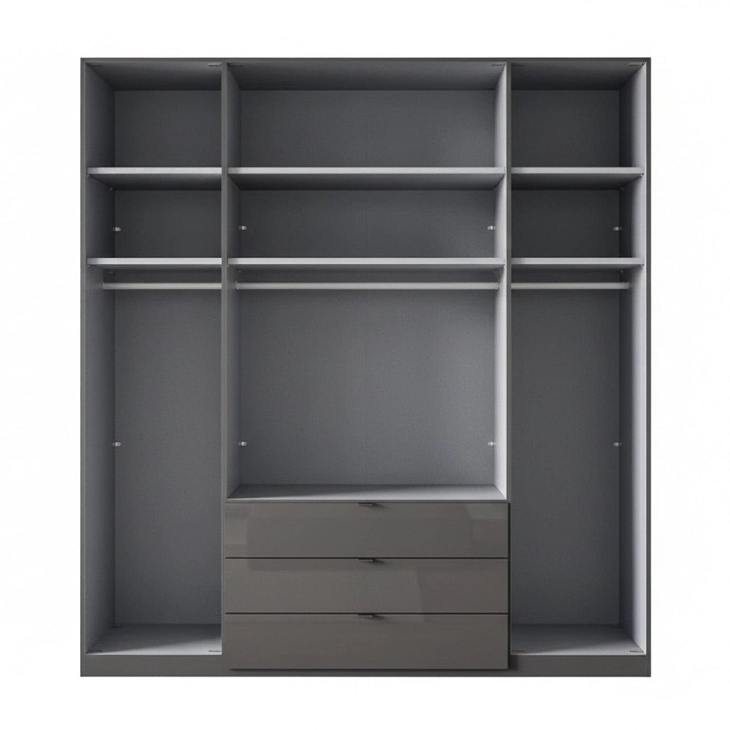 Amelia 200cm 4 Door Bifold Combi Wardrobe with 2 Mirror Doors, 2 Glass Doors and 3 Glass Drawers - Interior View