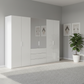 Rauch Heaven 300cm 6 Door Combi Wardrobe with 4 Glass Doors and 2 Mirror Doors in Alpine White styled in a modern bedroom