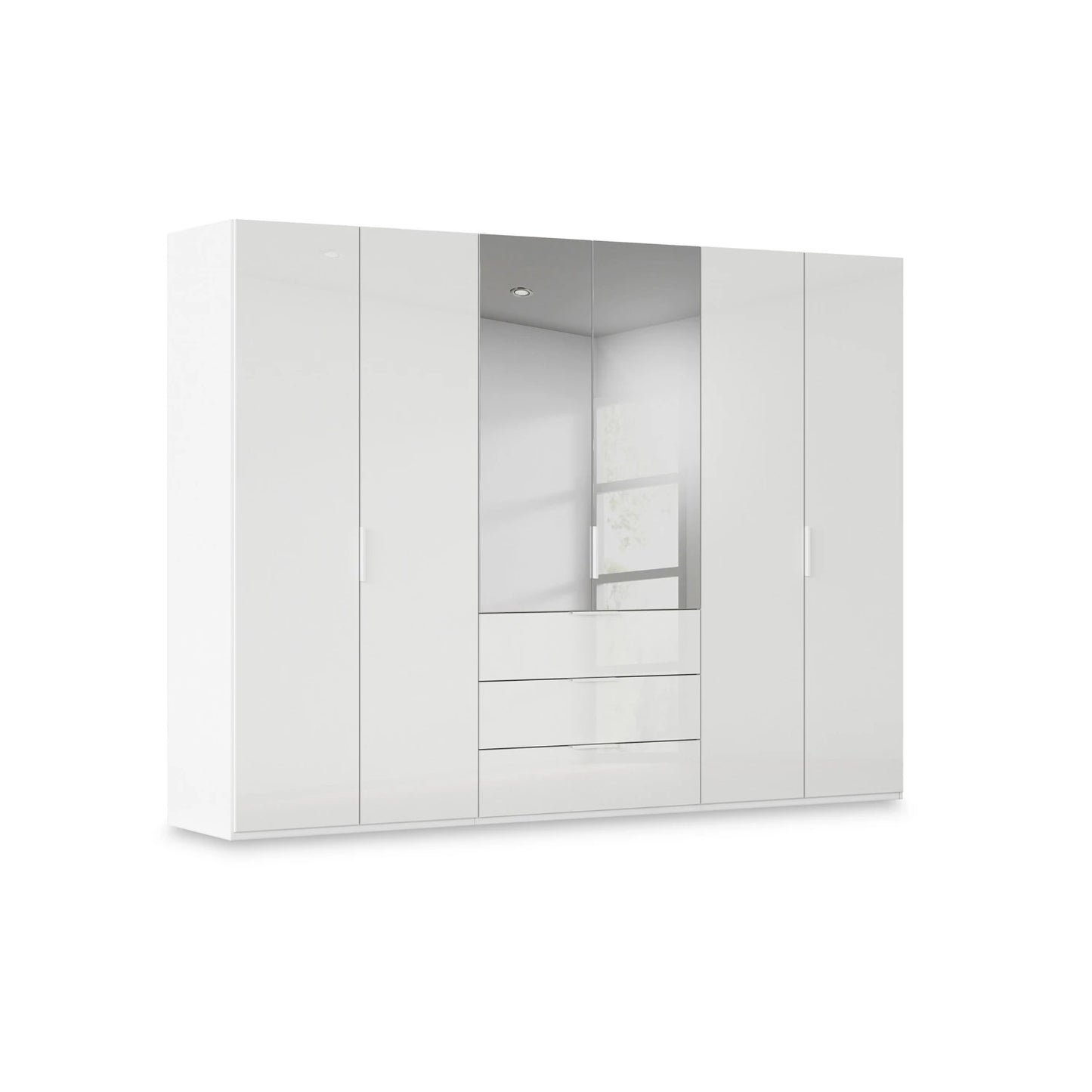 Rauch Haven  6 Door Combi Wardrobe with 4 Glass Doors and 2 Mirror Doors in White