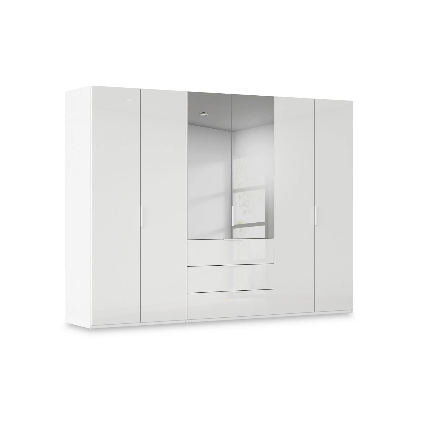 Rauch Haven  6 Door Combi Wardrobe with 4 Glass Doors and 2 Mirror Doors in White