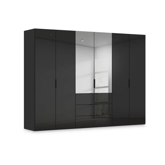 Rauch Haven  6 Door Combi Wardrobe with 4 Glass Doors and 2 Mirror Doors in Black