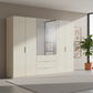 Rauch Heaven 300cm 6 Door Combi Wardrobe with 4 Glass Doors and 2 Mirror Doors in Champagne styled in a modern bedroom
