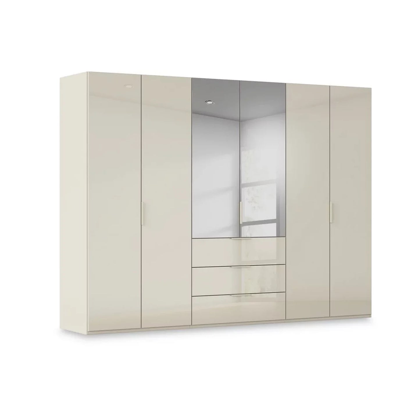 Rauch Haven  6 Door Combi Wardrobe with 4 Glass Doors and 2 Mirror Doors in Champagne