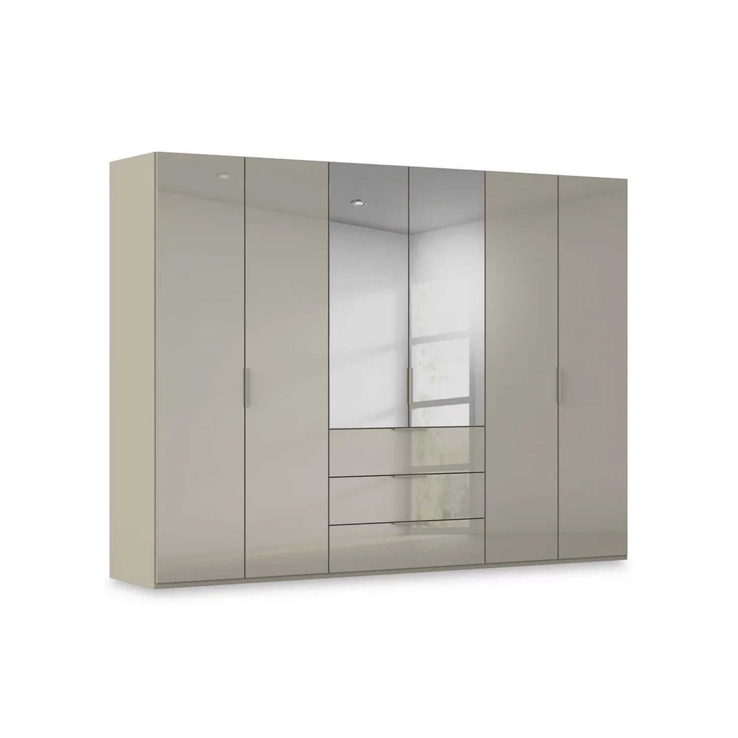 Rauch Heaven  6 Door Combi Wardrobe with 4 Glass Doors and 2 Mirror Doors in Fango