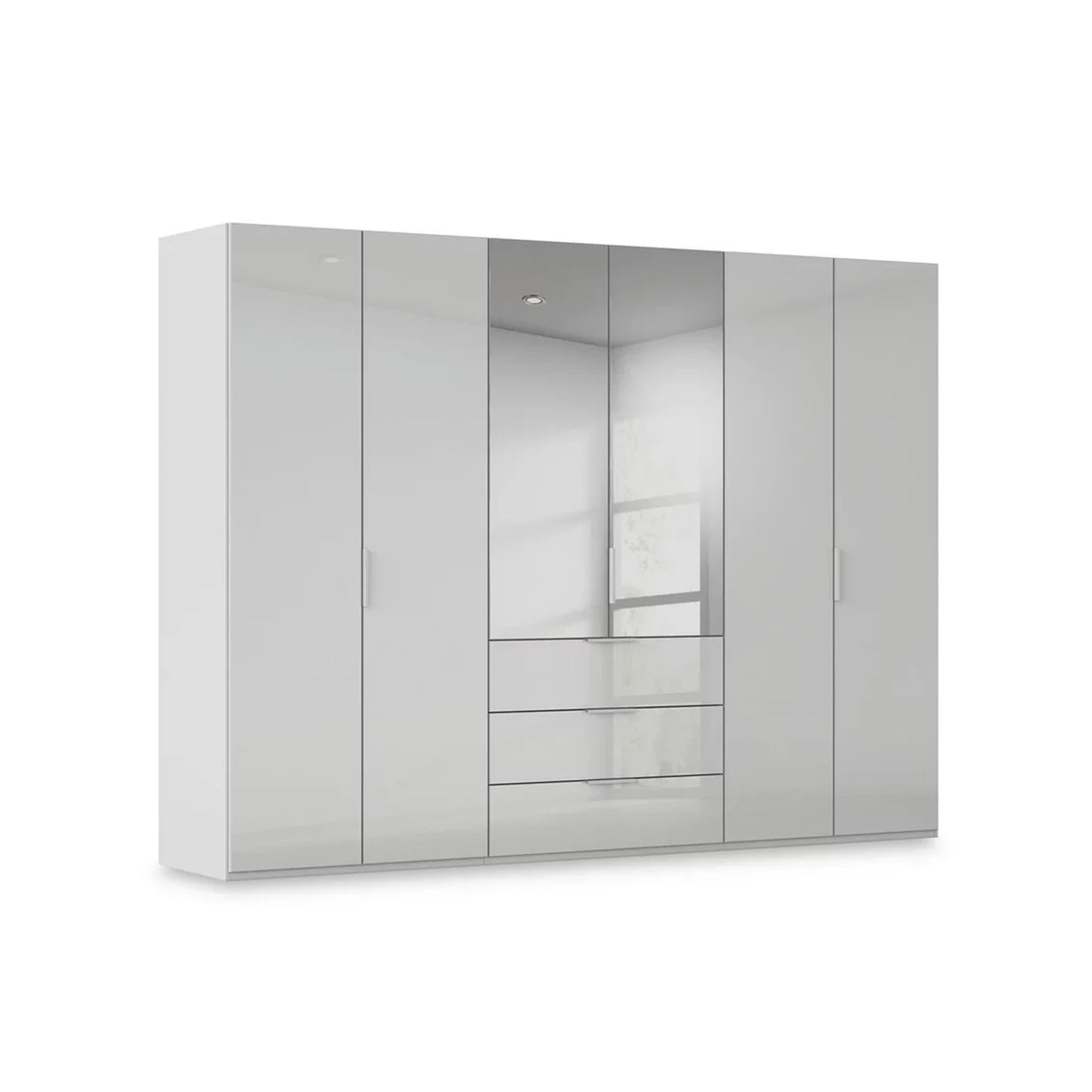 Rauch Heaven  6 Door Combi Wardrobe with 4 Glass Doors and 2 Mirror Doors in Silk Grey