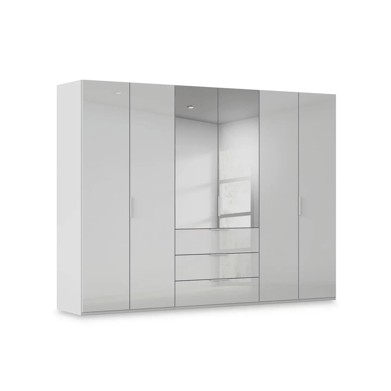Rauch Heaven  6 Door Combi Wardrobe with 4 Glass Doors and 2 Mirror Doors in Silk Grey