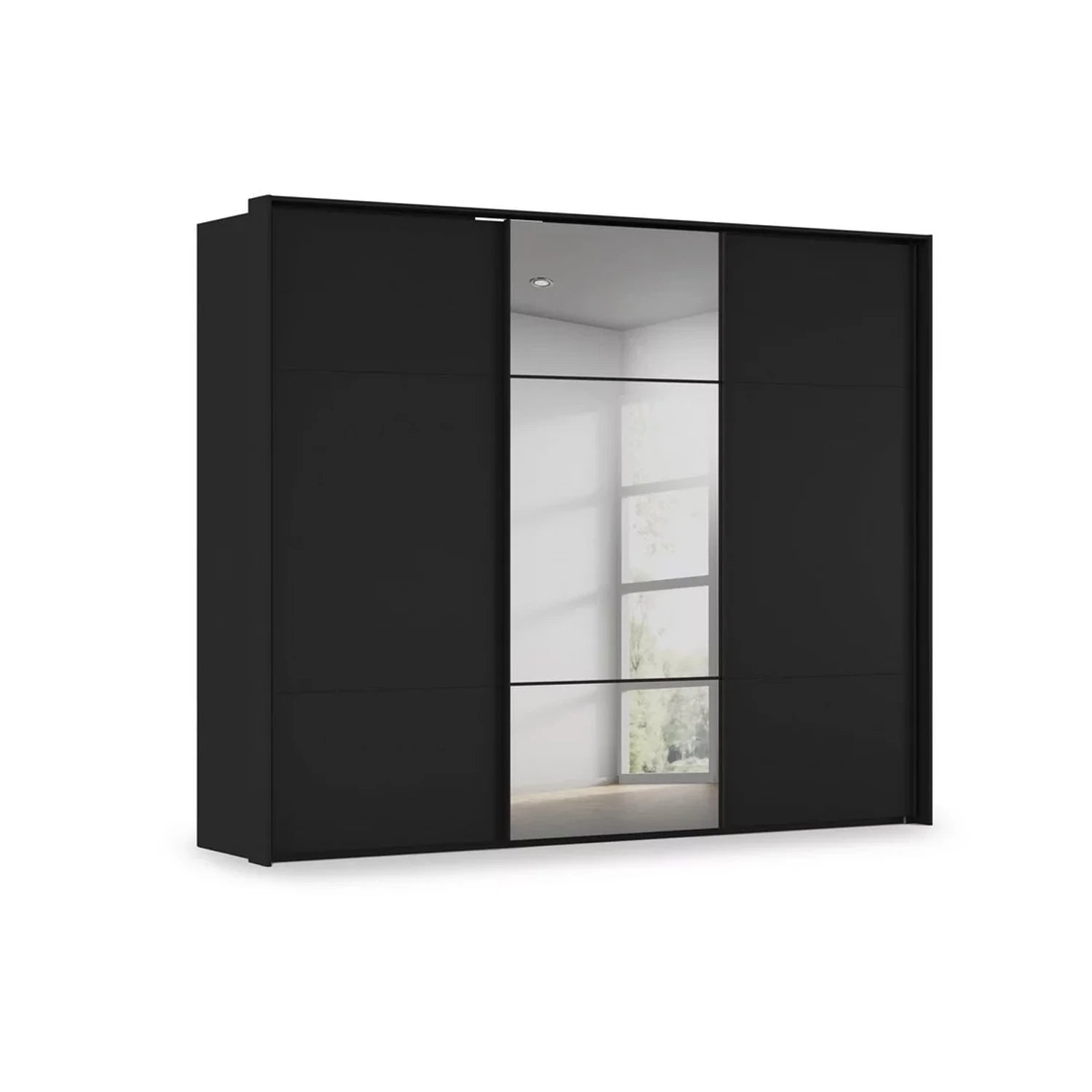 Rauch Haven 3 Door Slider Wardrobe with 2 Décor Doors and 1 Mirror Door in Black