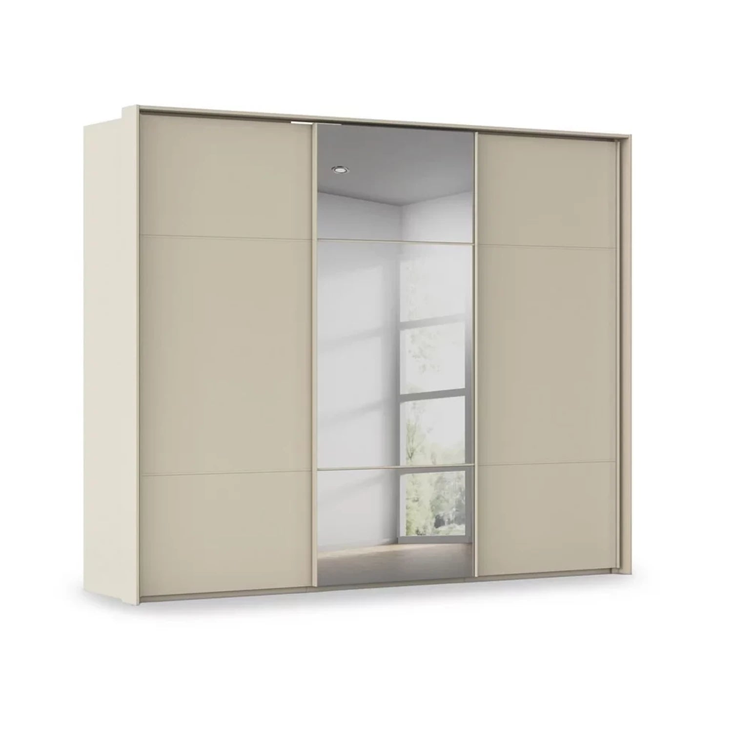 Rauch Haven 3 Door Slider Wardrobe with 2 Décor Doors and 1 Mirror Door in Champagne