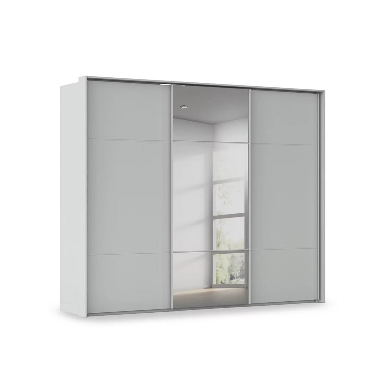 Rauch Haven 3 Door Slider Wardrobe with 2 Décor Doors and 1 Mirror Door in Silk Grey