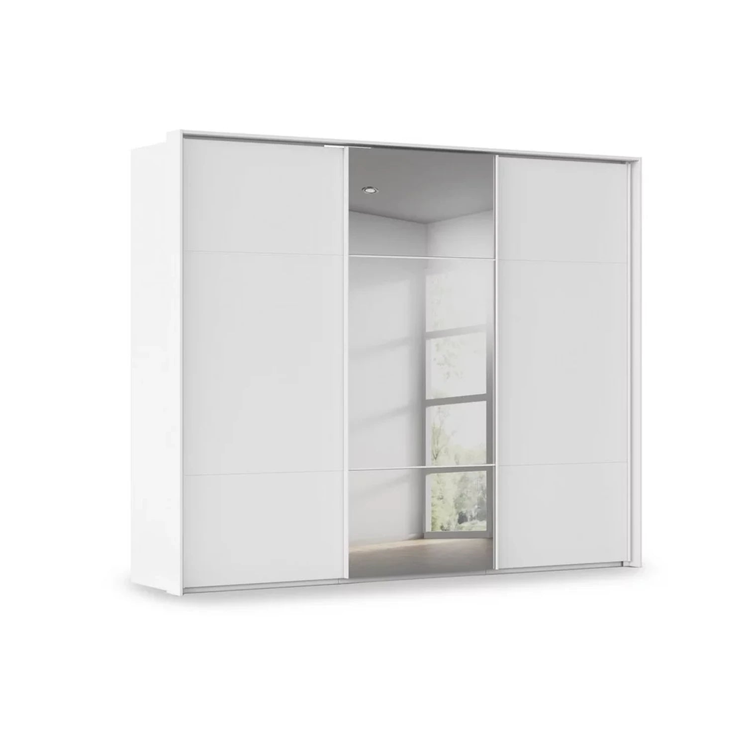 Rauch Haven 3 Door Slider Wardrobe with 2 Décor Doors and 1 Mirror Door in White