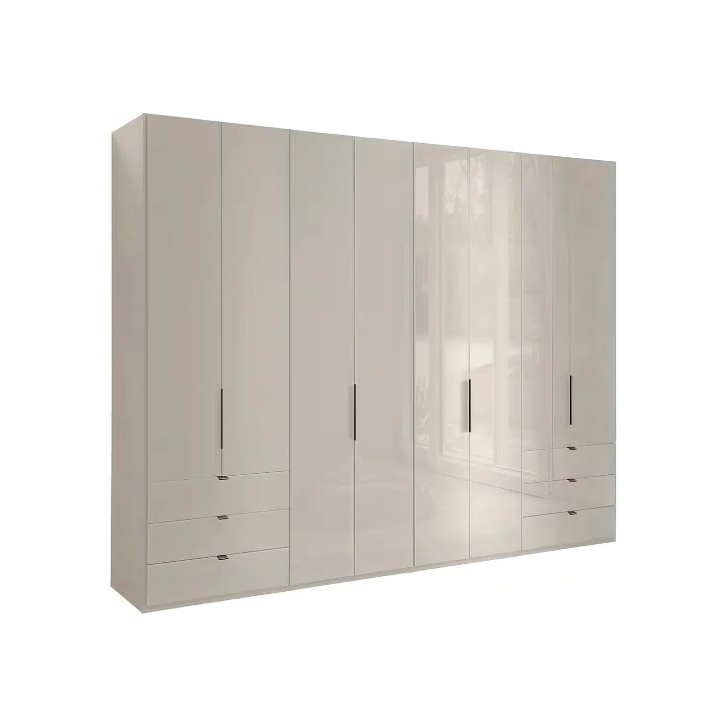 Amelia Folding 8 Doors Wardrobe With Drawers 300 cm in Pebble Grey
