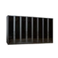 Large black wardrobe with multiple mirrored doors, illustrating modern storage solutions and design aesthetics.