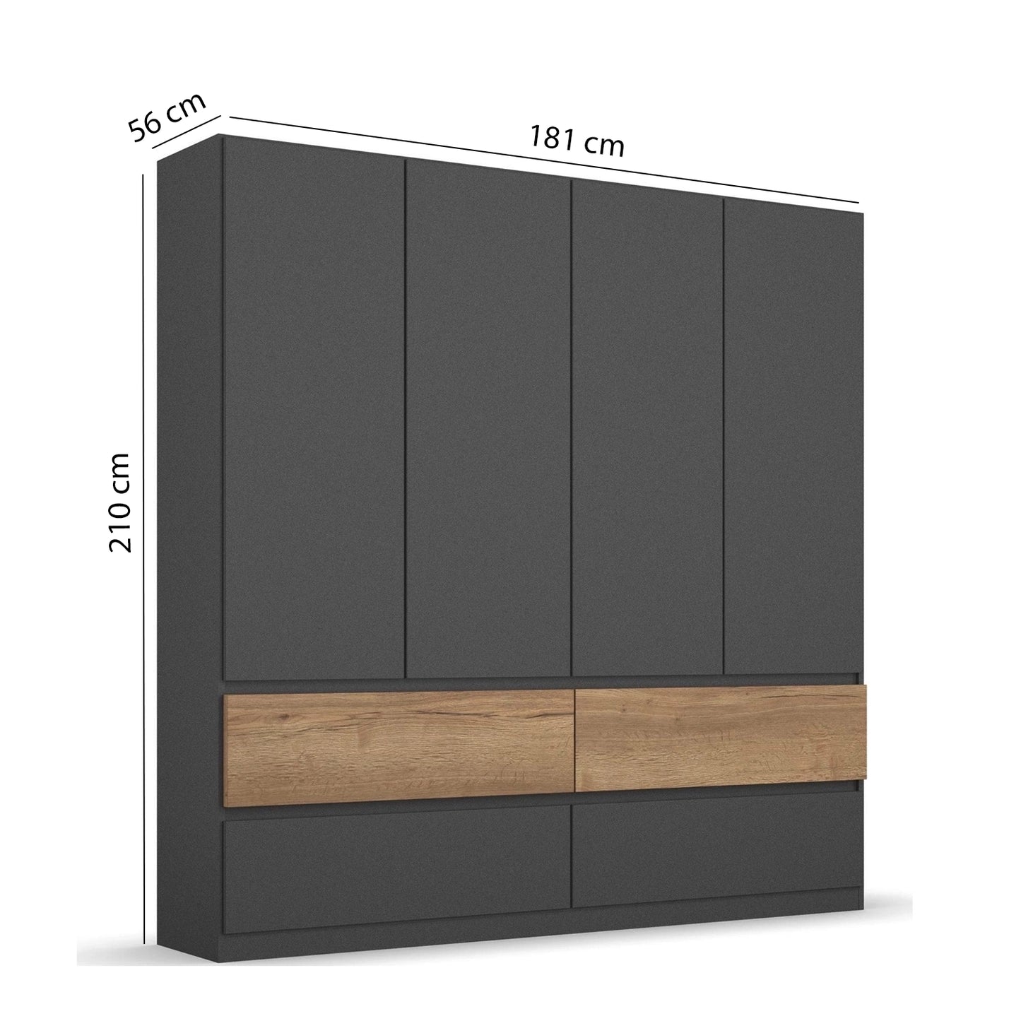 Winnipeg Metallic Grey 4 Door Wardrobe with Drawers – W181CM - Dimensions